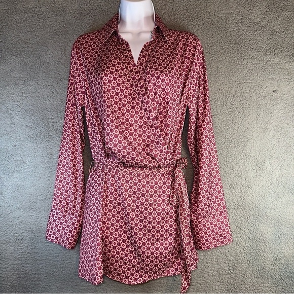 Free People Shirt Women's XS Pink Purple Arlo Wrap Garden Combo Tunic Blouse NWT - Picture 1 of 14